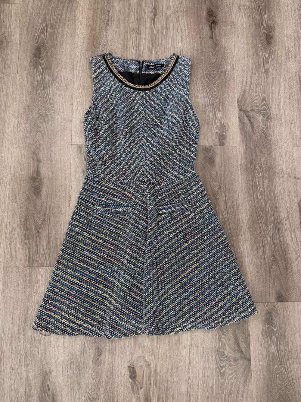 Sleeveless Navy Multi-Color Tweed Fit & Flare Mini Dress